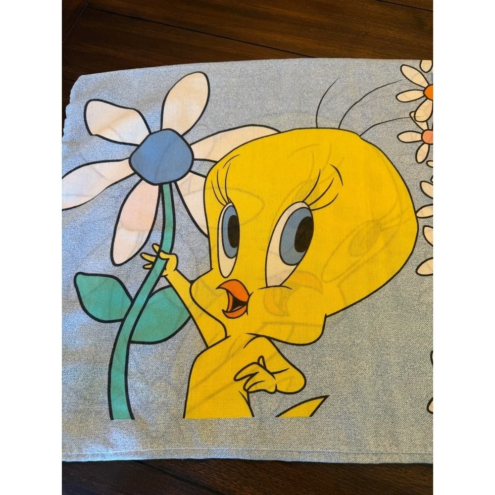 Vtg Looney Tunes Tweety Bird Daisy Gingham Pillowcase 90s Cartoon